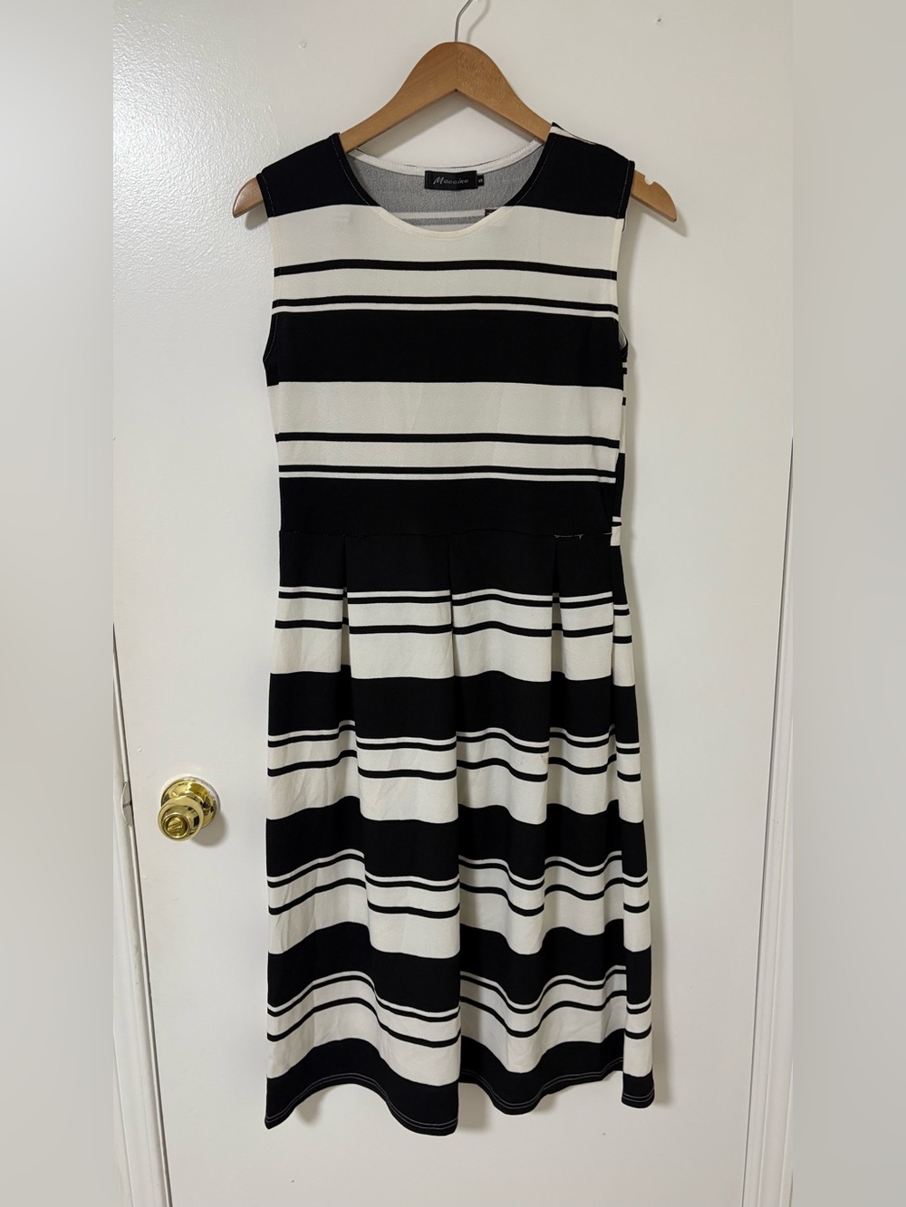 Black and White Striped Sleeveless Fit-and-Flare Dress